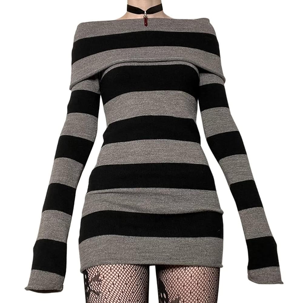 Amazon.com: Women's Off Shoulder Striped Knit Dress Sexy